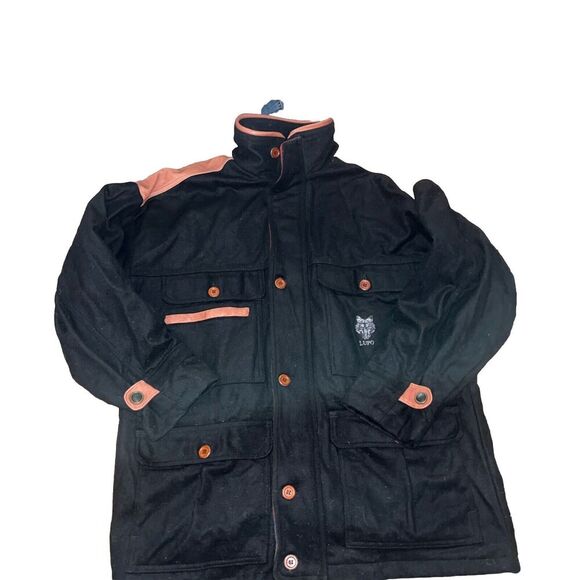 Lupo Jacket Mens L Black Sailor Coat Leather Buttons Wool Zip - Picture 6 of 6